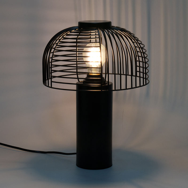 Black Bird Cage Wrought Iron Table Lamp