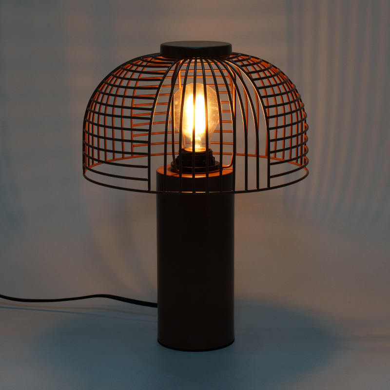 Black Bird Cage Wrought Iron Table Lamp