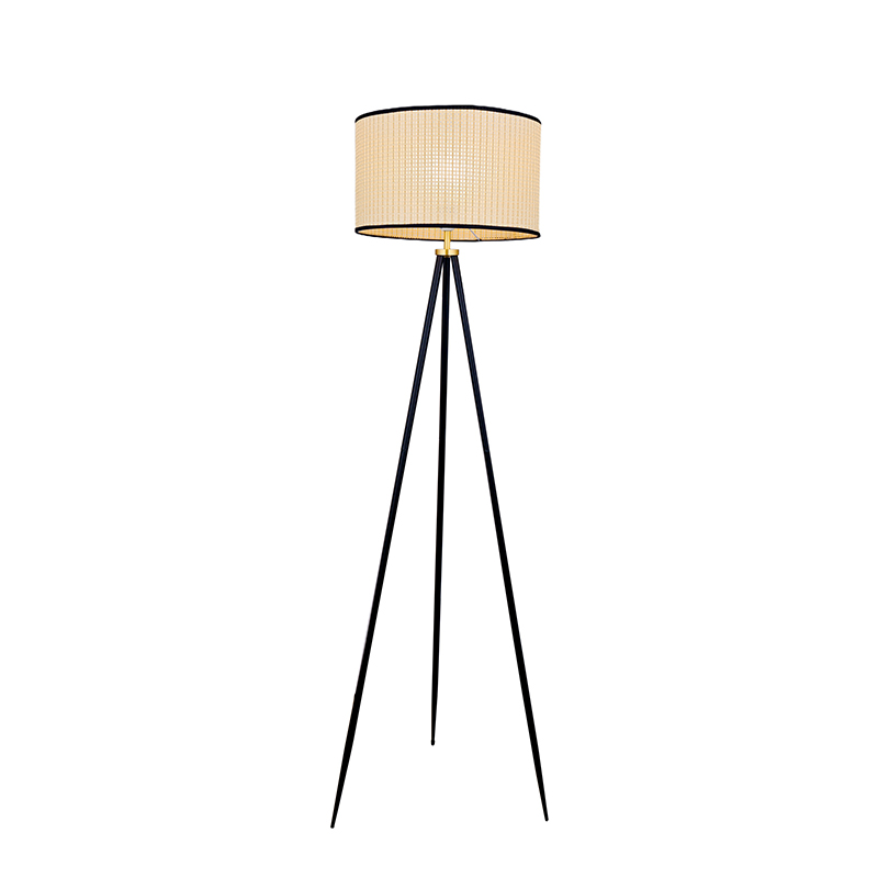 Three-Legged Woven Lampshade Metal Floor Lamp