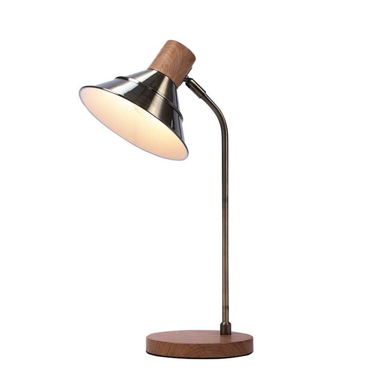 Nordic Wood Grain Base Metal Table Lamp