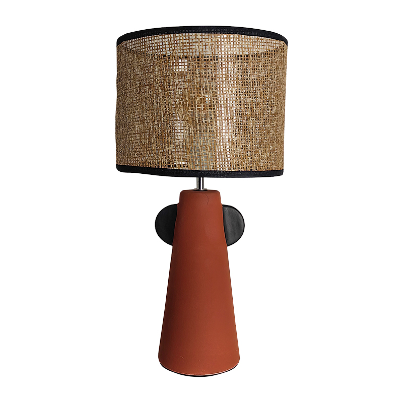 Woven Lampshade Double-Ear Ceramic Table Lamp